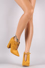 Suede Front Cutout Buckle Chunky Heel Bootie