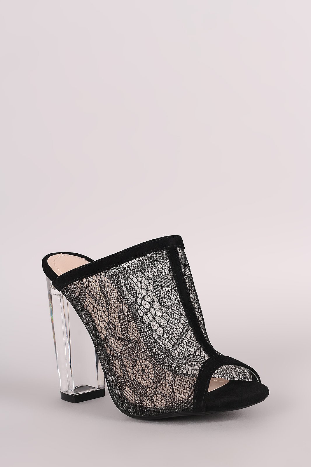 Shoe Republic LA Lace Mule Clear Heel