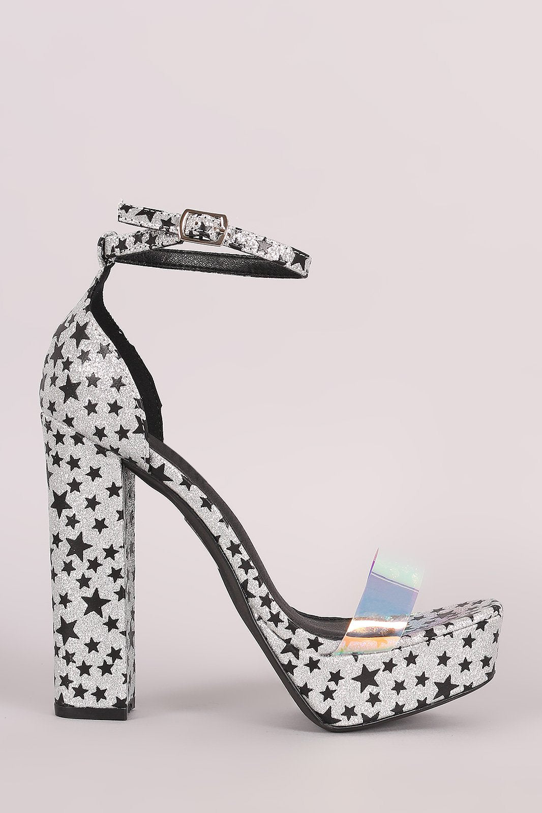 Starry Metallic Glitter Open Toe Platform Heel