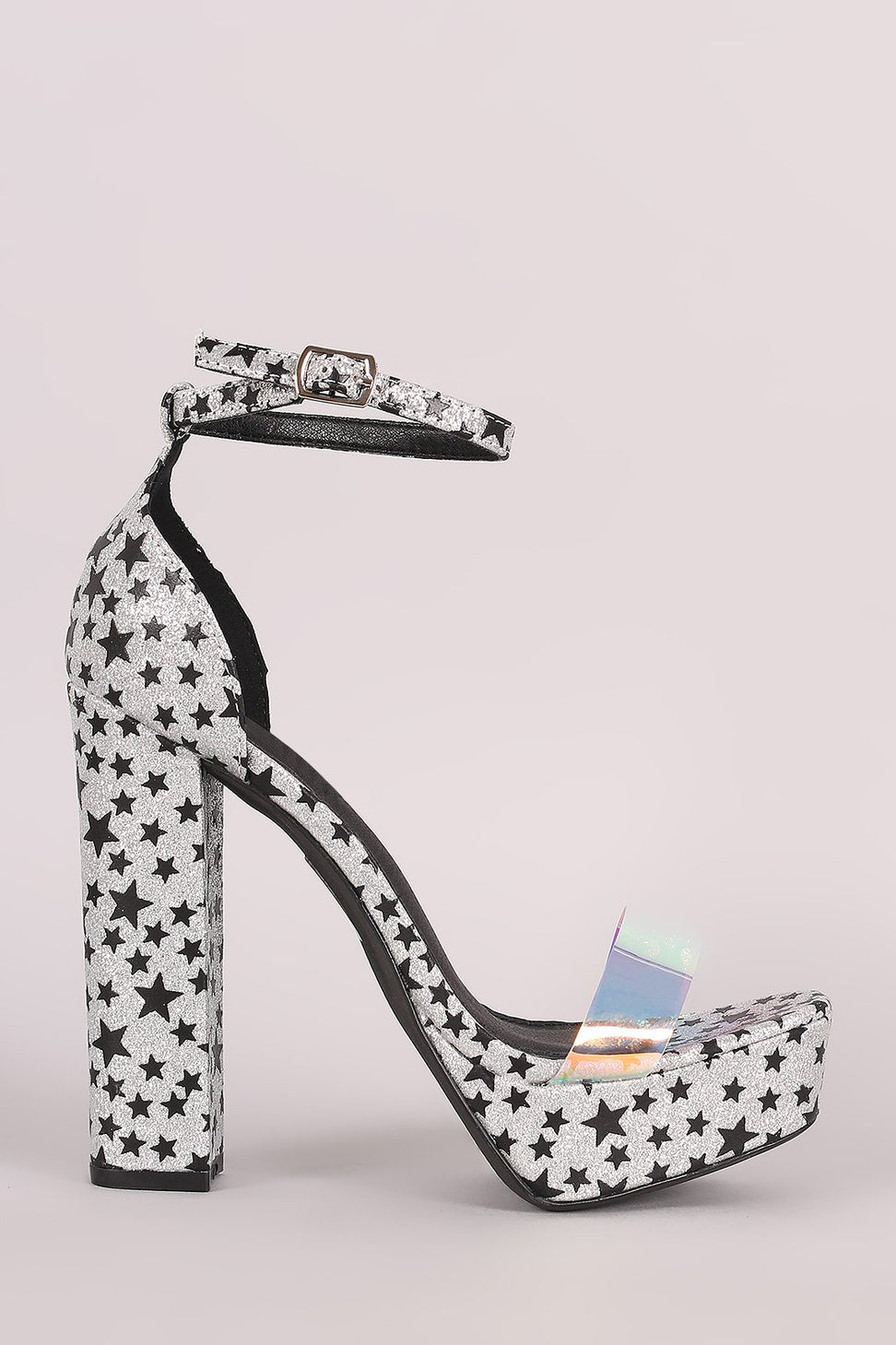 Starry Metallic Glitter Open Toe Platform Heel