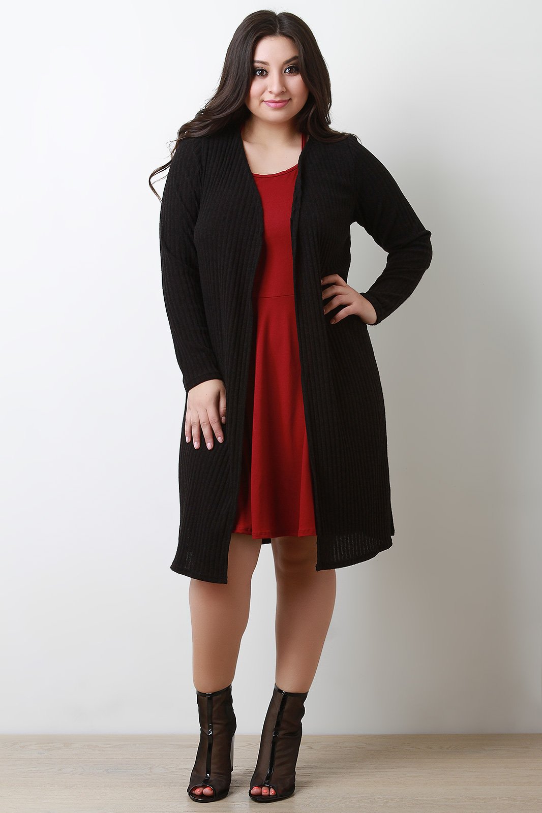 Ribbed Longline Long Sleeves Cardigan