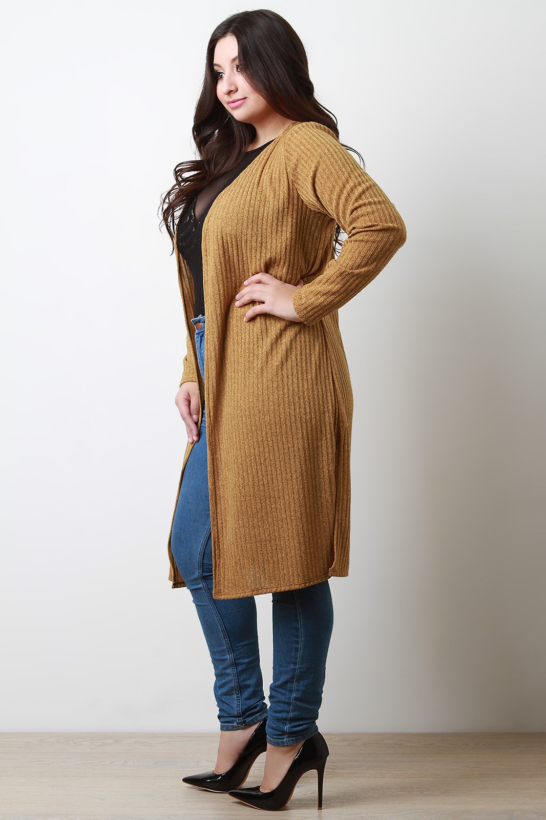 Ribbed Longline Long Sleeves Cardigan