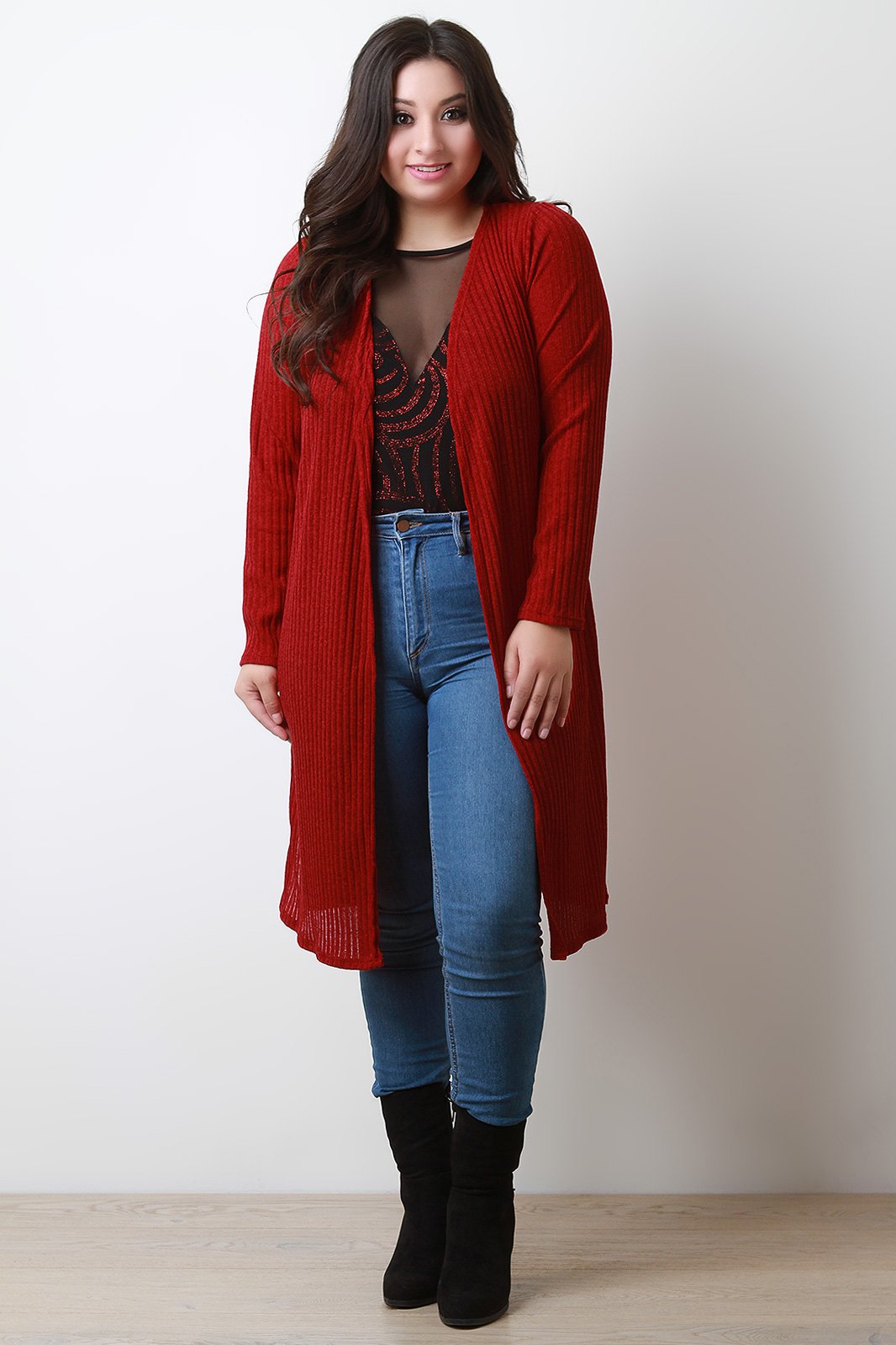 Ribbed Longline Long Sleeves Cardigan