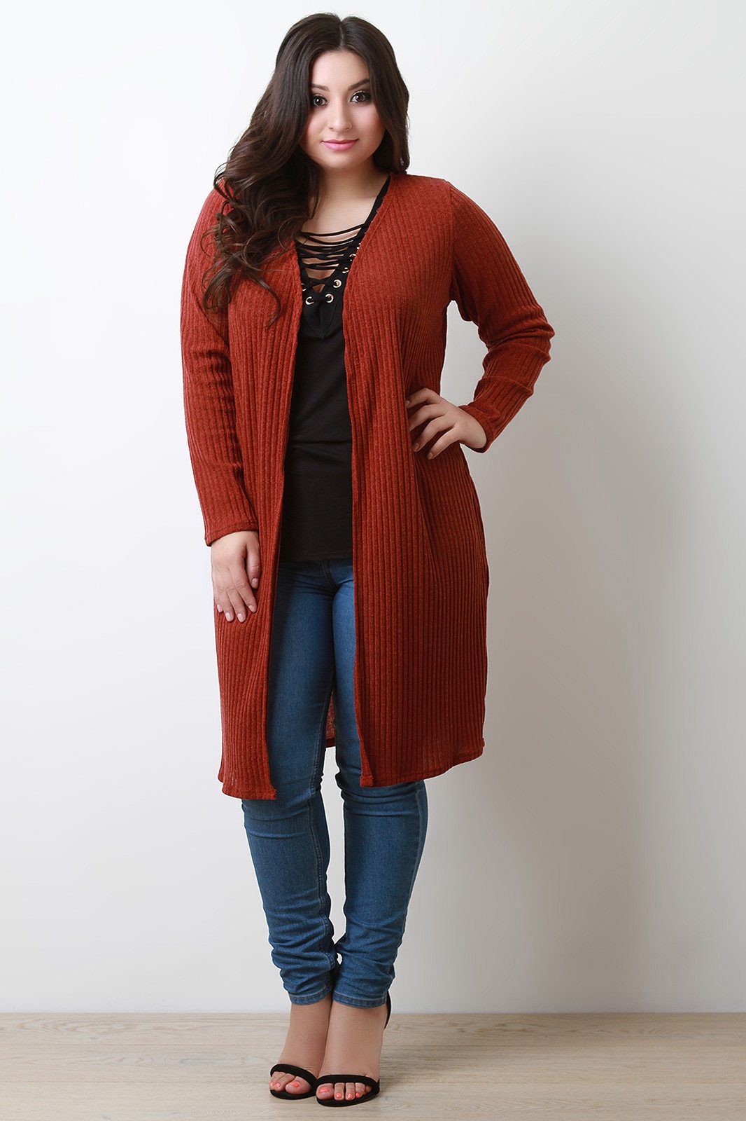 Ribbed Longline Long Sleeves Cardigan