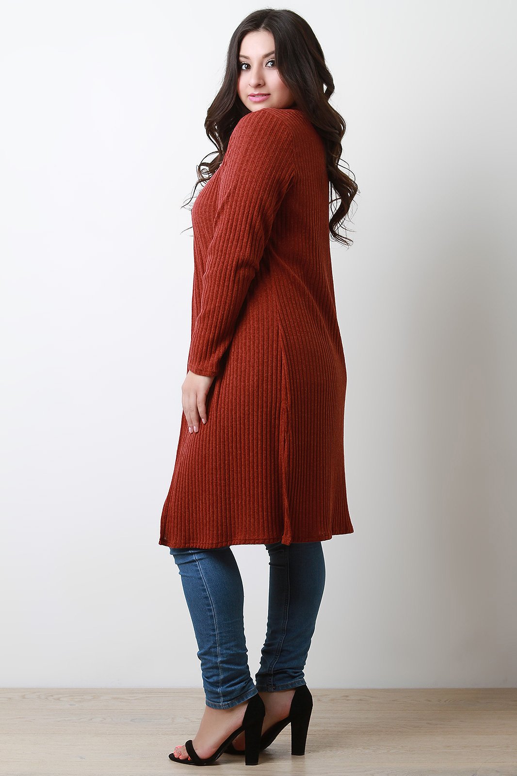 Ribbed Longline Long Sleeves Cardigan
