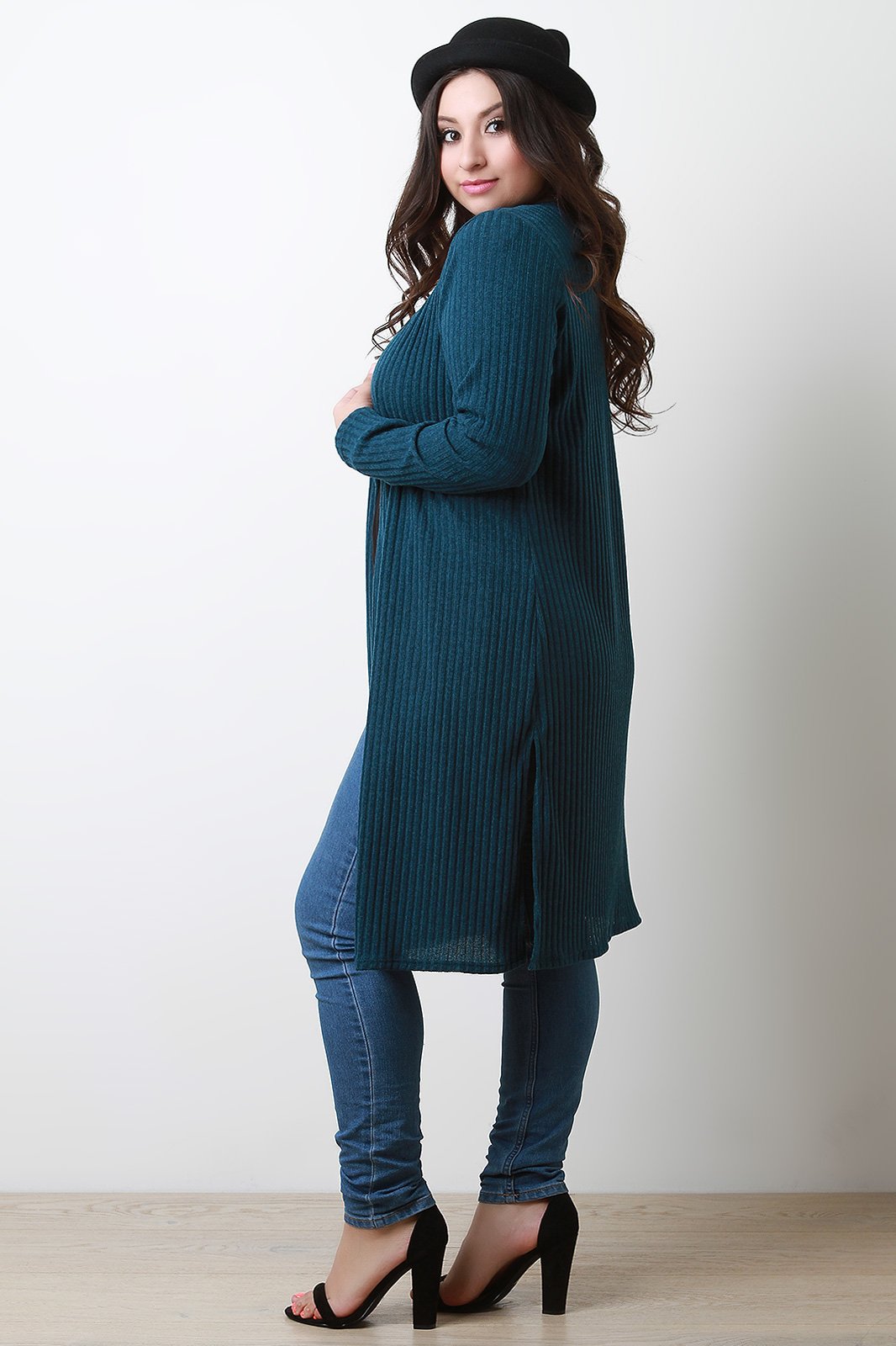 Ribbed Longline Long Sleeves Cardigan