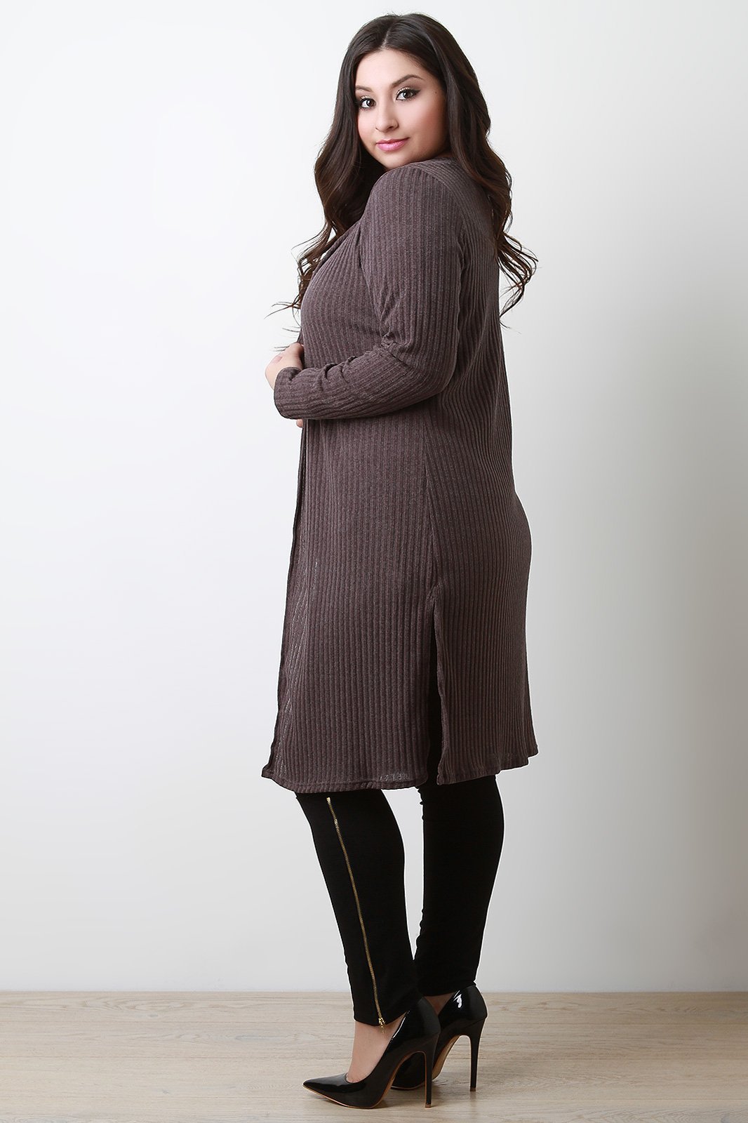 Ribbed Longline Long Sleeves Cardigan