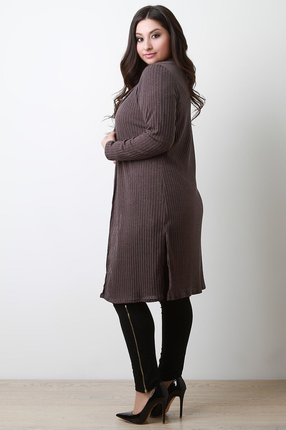 Ribbed Longline Long Sleeves Cardigan