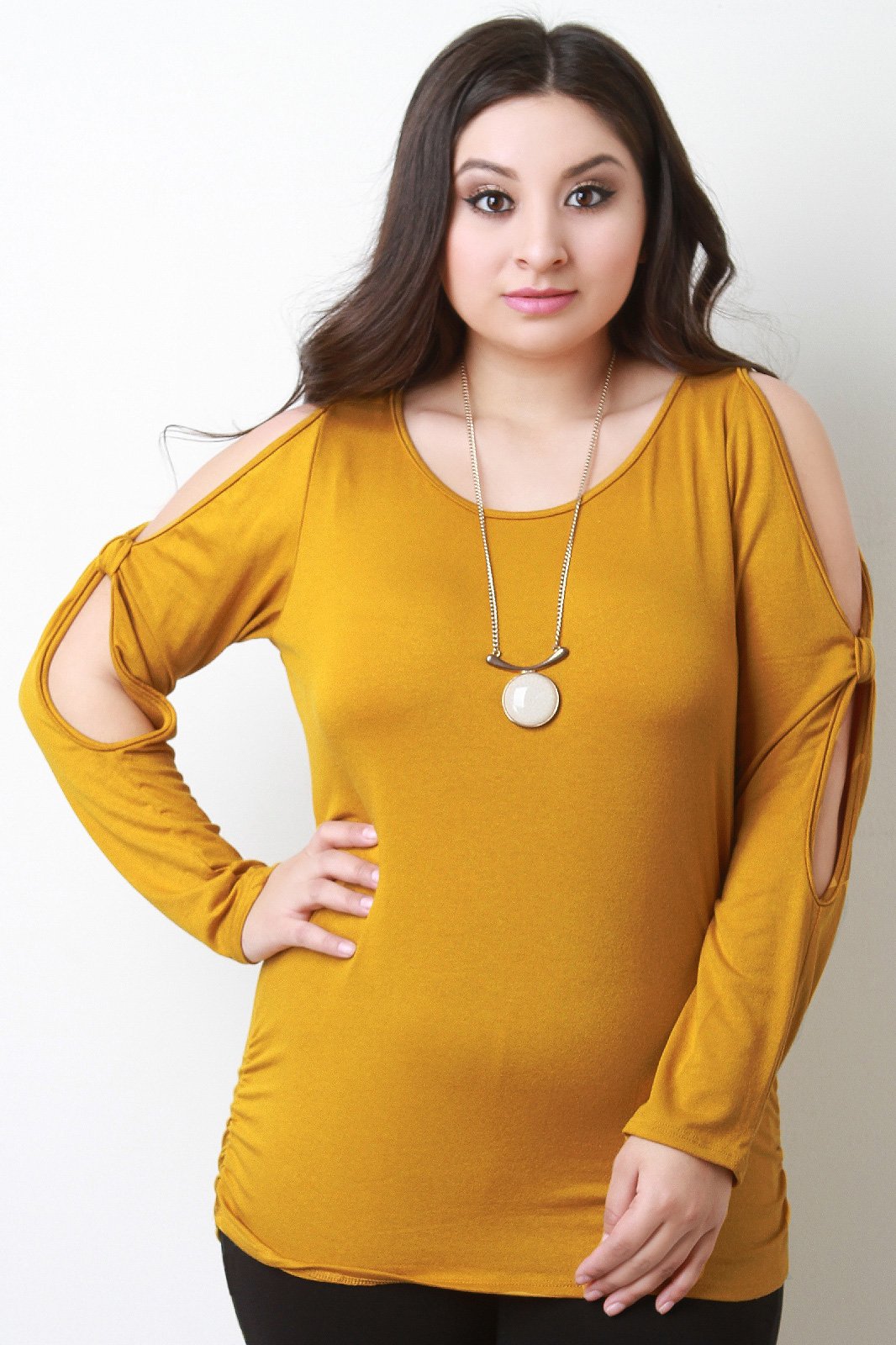 Round Neck Long Sleeve Cold Shoulder Top