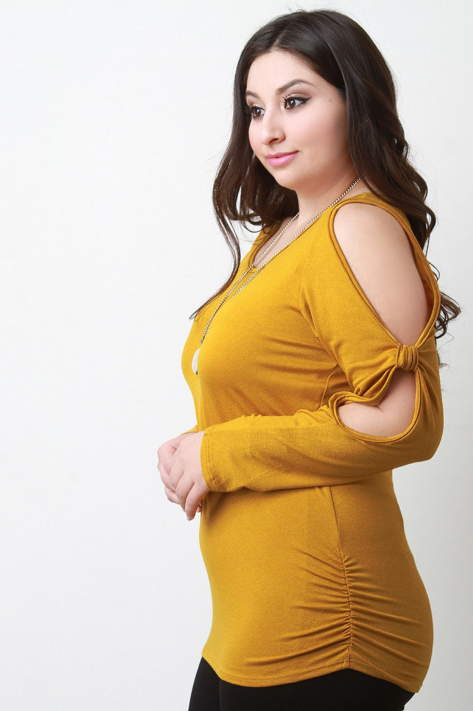 Round Neck Long Sleeve Cold Shoulder Top