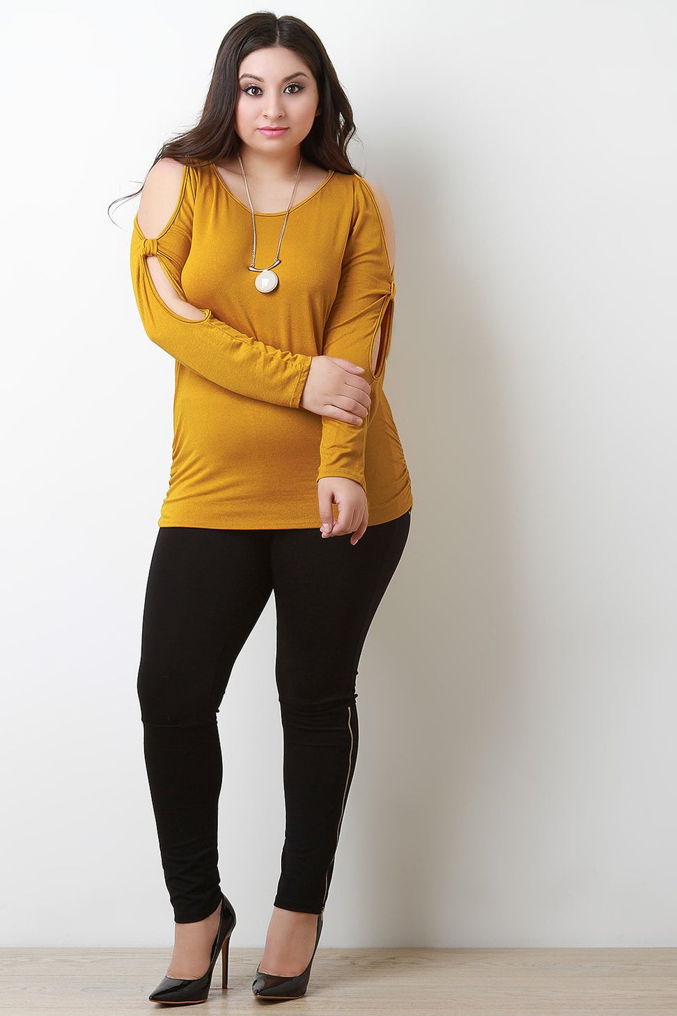Round Neck Long Sleeve Cold Shoulder Top