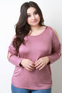 Round Neck Long Sleeve Cold Shoulder Top