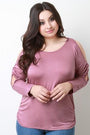 Round Neck Long Sleeve Cold Shoulder Top