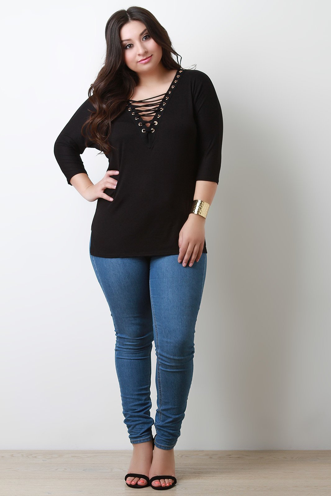 Plunging V-Neck Crisscross Top