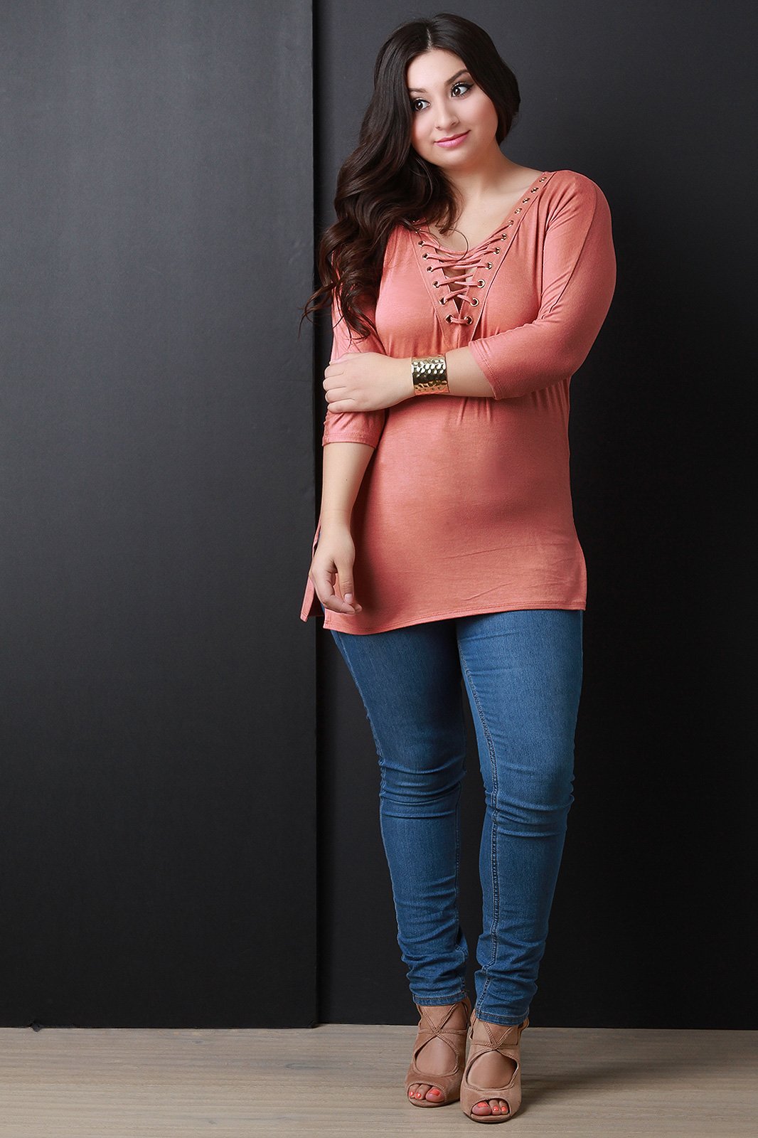 Plunging V-Neck Crisscross Top