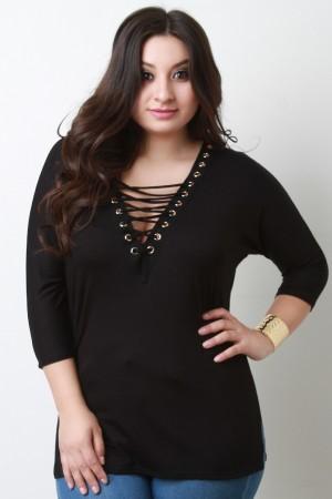 Plunging V-Neck Crisscross Top