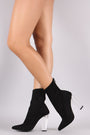 Liliana Suede Pointy Toe Chunky Clear Heeled Ankle Boots - NoveltyOne
