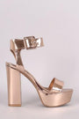 Qupid Metallic Open Toe Chunky Platform Heel