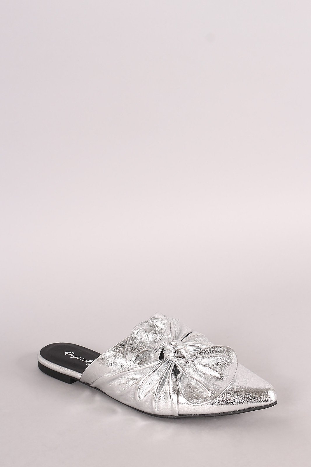 Qupid Knotted Bow Slip On Mule Flat