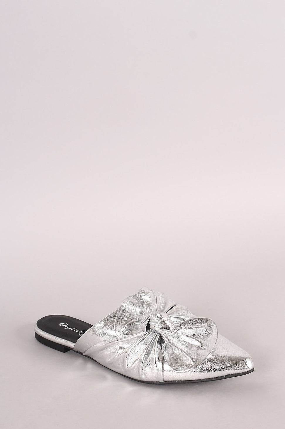 Qupid Knotted Bow Slip On Mule Flat