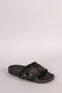 Qupid Metallic Faux Fur Slide Sandal