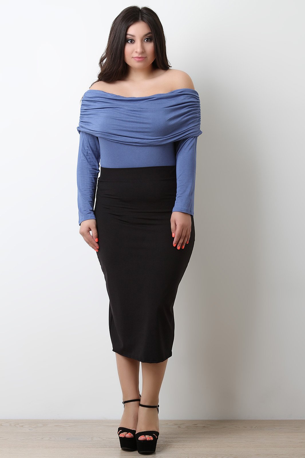 Long Sleeve Off The Shoulder Ruched Bodysuit - NoveltyOne