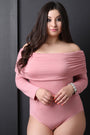 Long Sleeve Off The Shoulder Ruched Bodysuit - NoveltyOne
