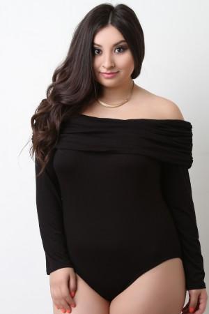 Long Sleeve Off The Shoulder Ruched Bodysuit - NoveltyOne