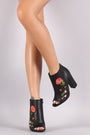 Bamboo Floral Patch Chunky Heeled Ankle Boots