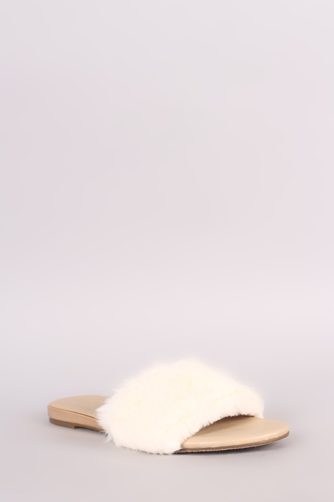 Bamboo Open Toe Faux Fur Slide Sandal