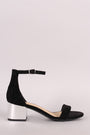 City Classified Crushed Velvet Ankle Strap Metallic Block Heel