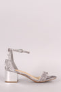 City Classified Crushed Velvet Ankle Strap Metallic Block Heel