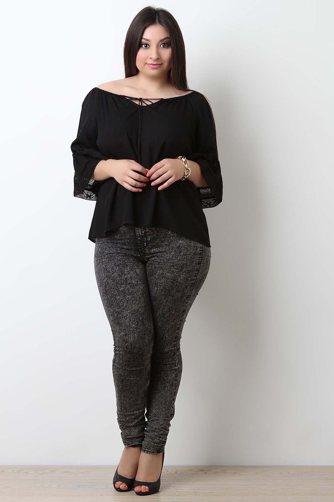 Textured Self-Tie Tassel Bell Sleeve Top