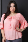 Textured Self-Tie Tassel Bell Sleeve Top