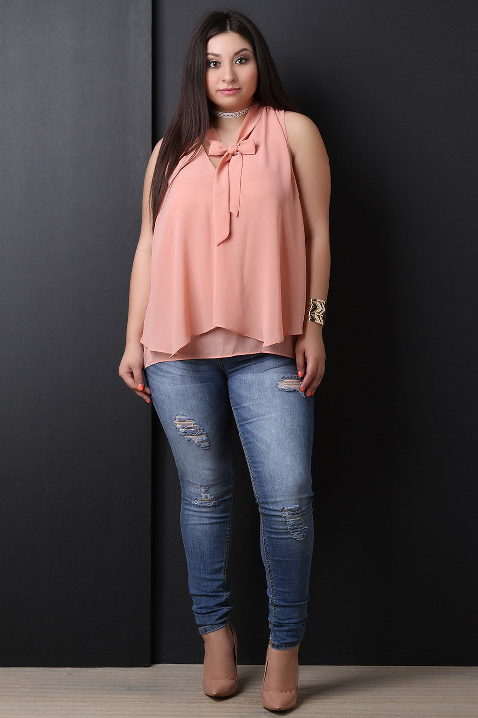 Sleeveless Textured Chiffon Flowy Top