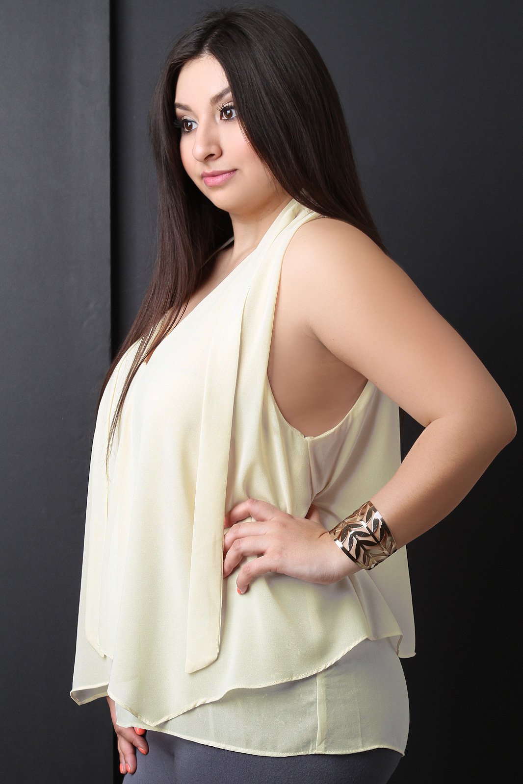 Sleeveless Textured Chiffon Flowy Top