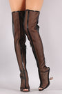 Mesh Peep Toe Chunky Clear Heeled Over-The-Knee Boots