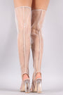 Mesh Peep Toe Chunky Clear Heeled Over-The-Knee Boots