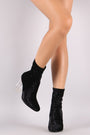 Crushed Velvet Clear Block Heel Ankle Boots