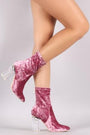 Crushed Velvet Clear Block Heel Ankle Boots