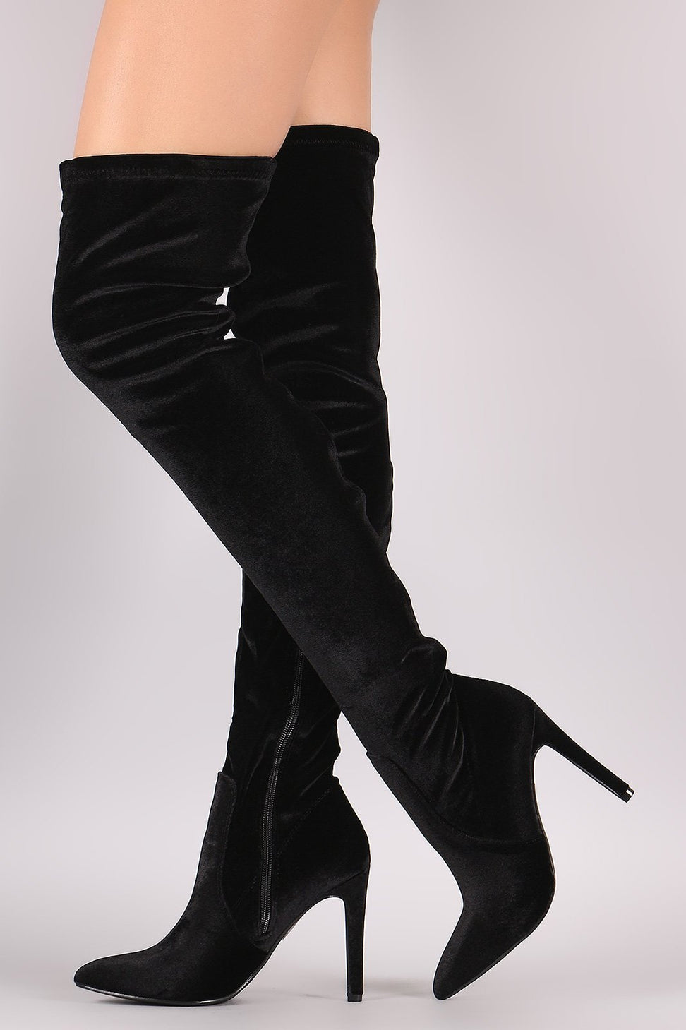 Velvet Pointy Toe Stiletto Over-The-Knee Boots