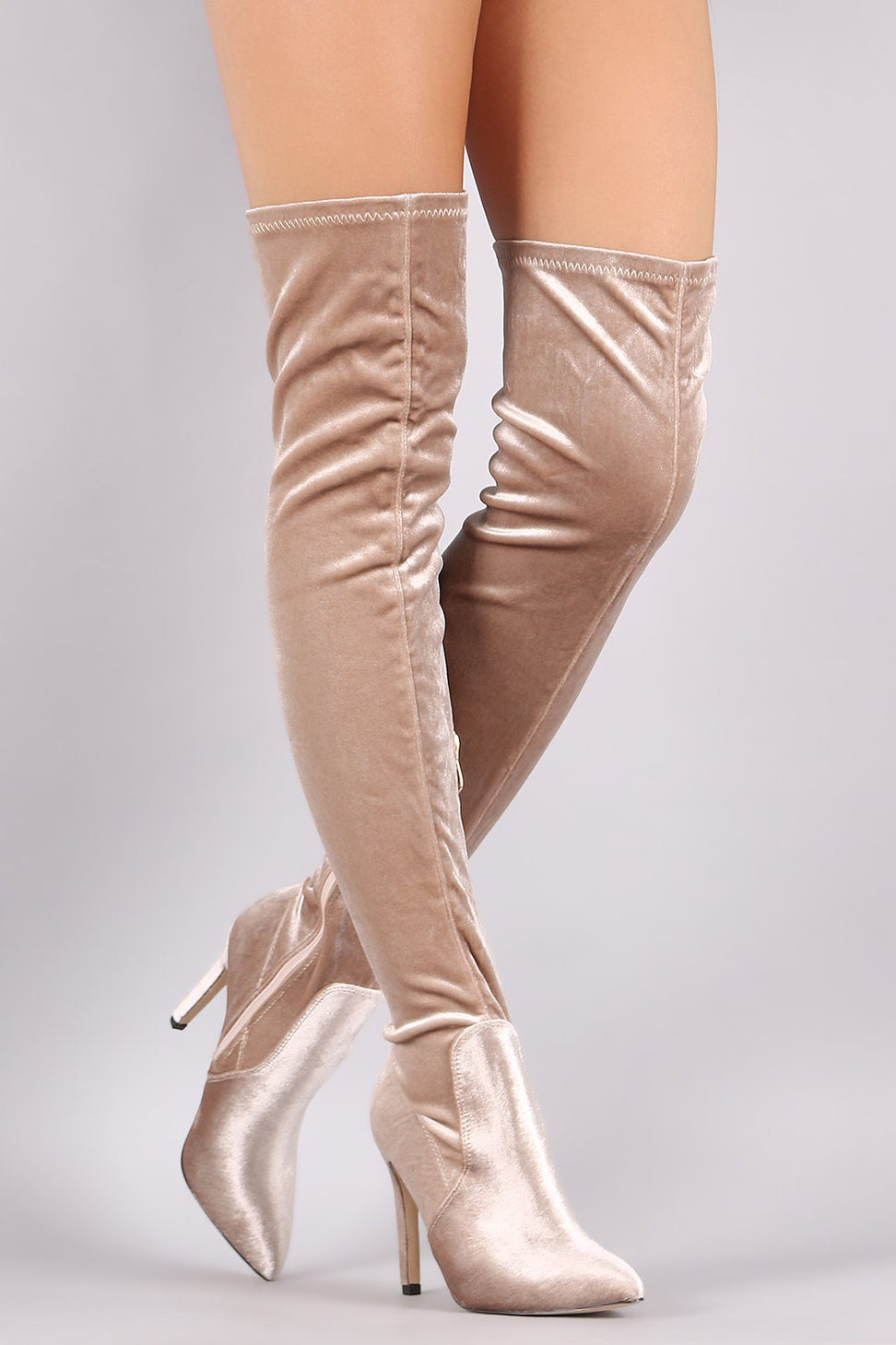 Velvet Pointy Toe Stiletto Over-The-Knee Boots