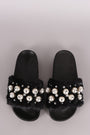 Faux Pearl Embellished Fur Slide Sandals - NoveltyOne