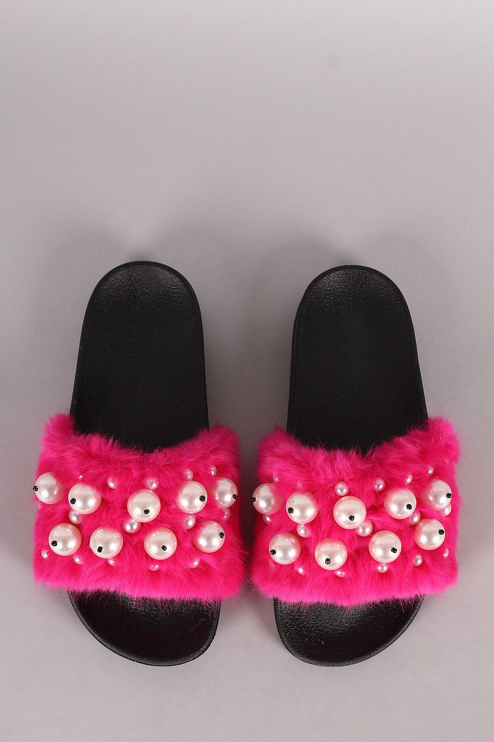 Faux Pearl Embellished Fur Slide Sandals - NoveltyOne