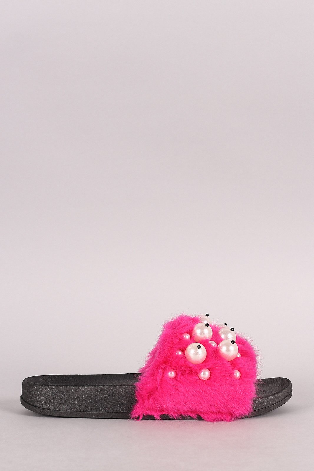 Faux Pearl Embellished Fur Slide Sandals - NoveltyOne