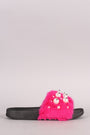 Faux Pearl Embellished Fur Slide Sandals - NoveltyOne