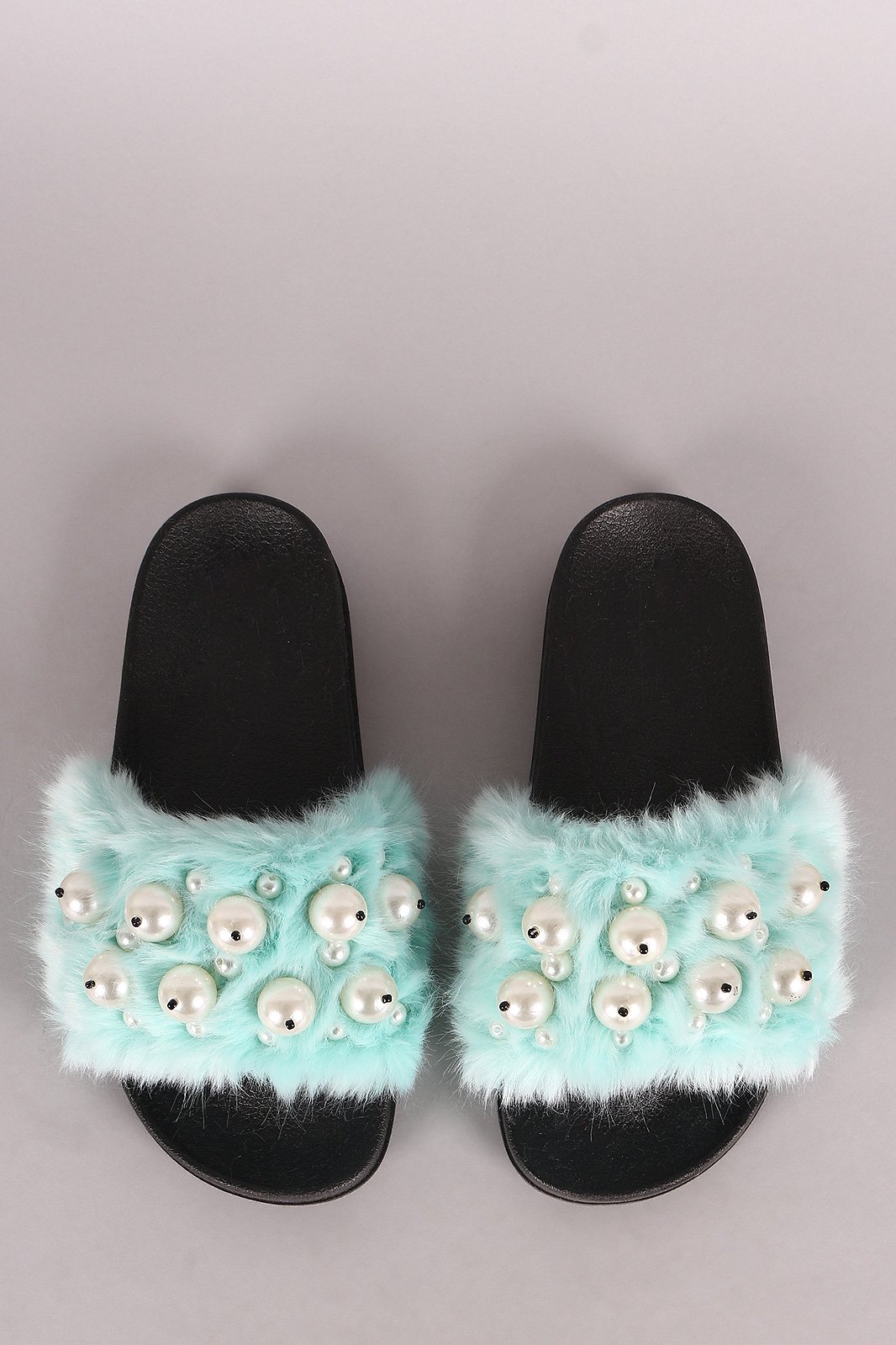 Faux Pearl Embellished Fur Slide Sandals - NoveltyOne