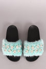 Faux Pearl Embellished Fur Slide Sandals - NoveltyOne
