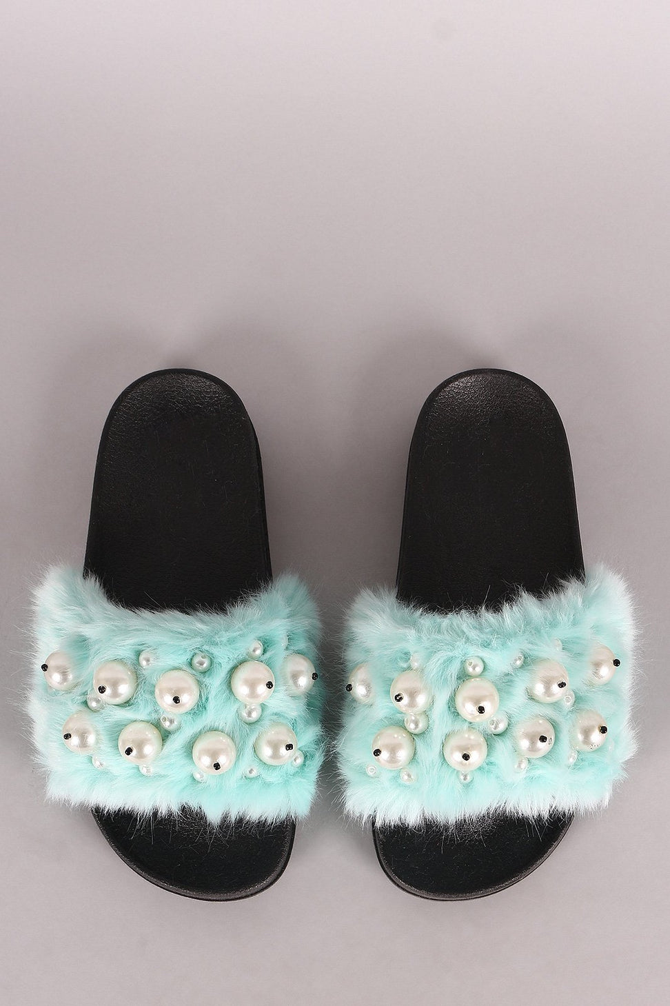 Faux Pearl Embellished Fur Slide Sandals - NoveltyOne