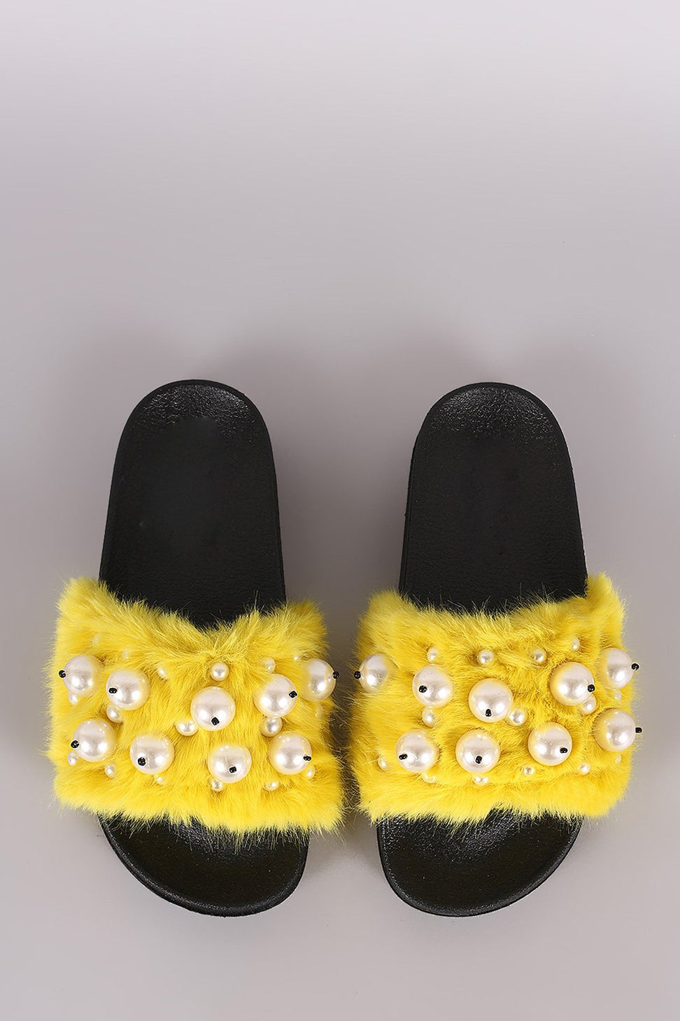 Faux Pearl Embellished Fur Slide Sandals - NoveltyOne